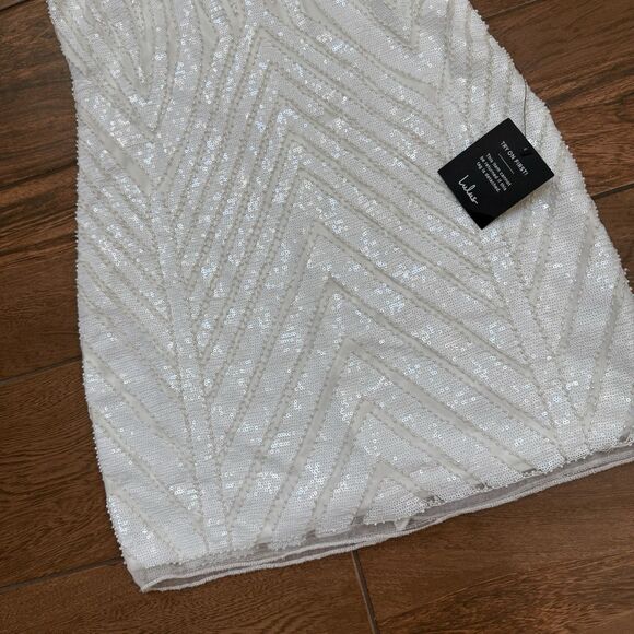 Homecoming Dress Lulus 10541 White Beaded Sleeveless Mini Bodycon Sz L NWT - Picture 7 of 10